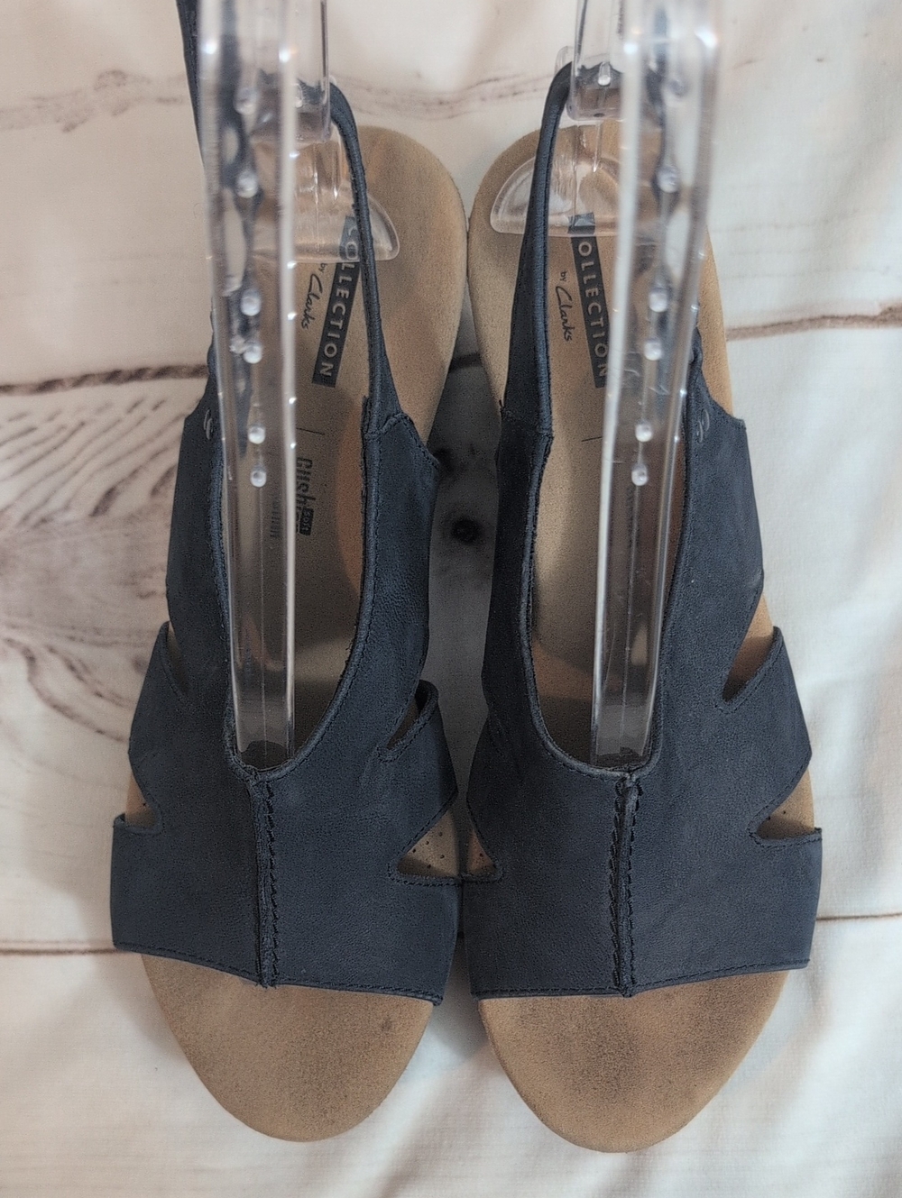 Clarks Collection Peep Toe Wedge Sandles Women's size 10 Navy Blue - Picture 2 of 8